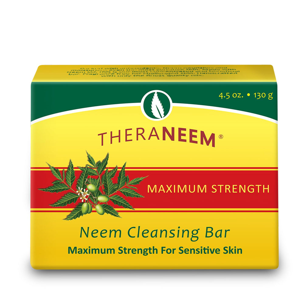 TheraNeem Neem Therape Cleansing Bar packaging, fragrance-free option for sensitive skin.