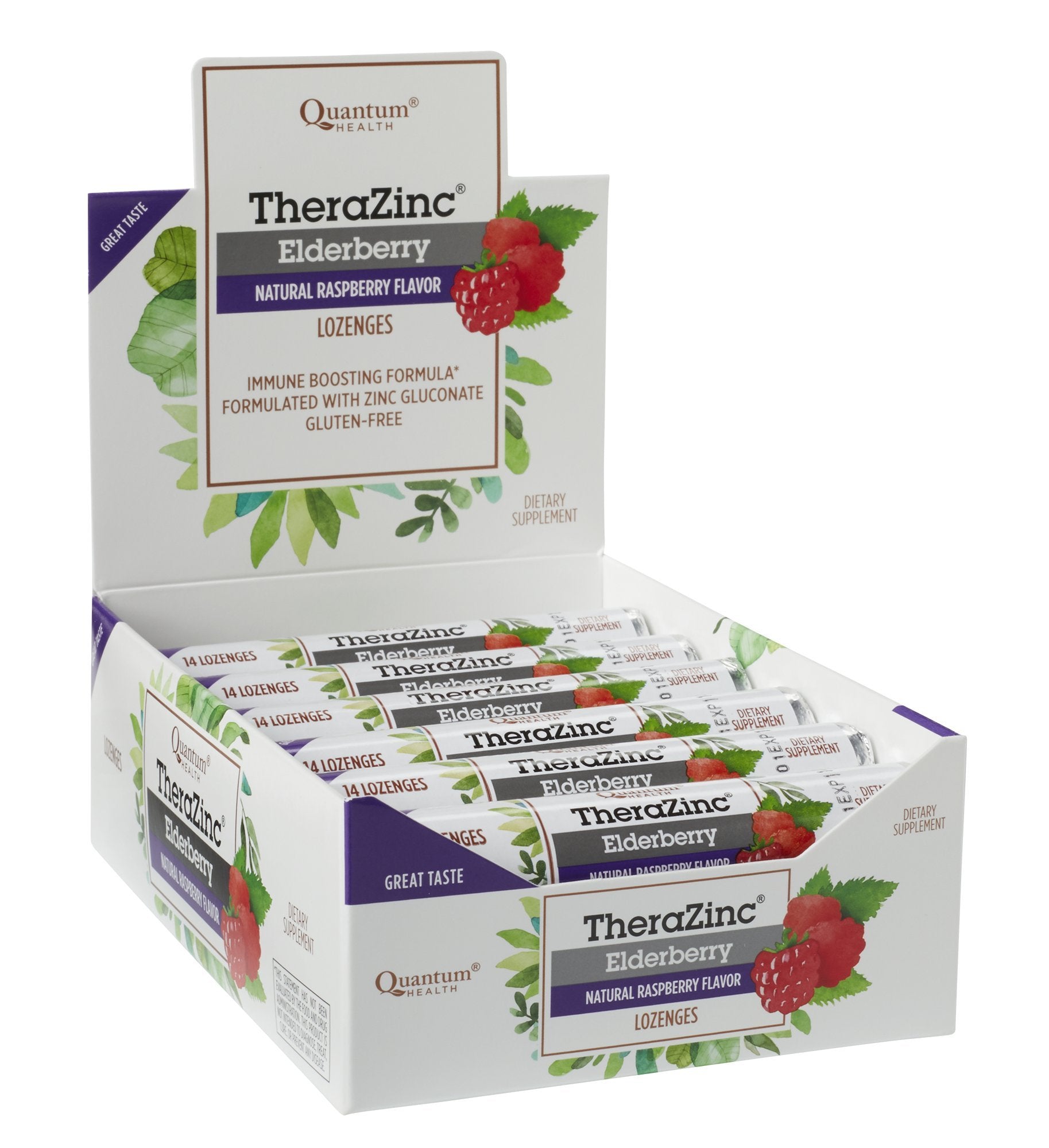 TheraZinc lozenges with Elderberry Raspberry - 14 count packaging