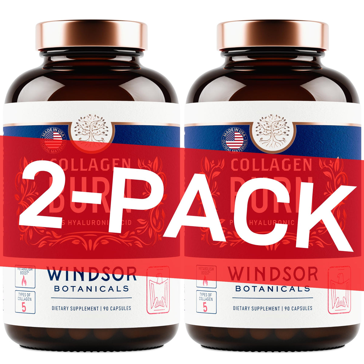 Bottle of Thermogenic Multi Collagen Burn Capsules on white background