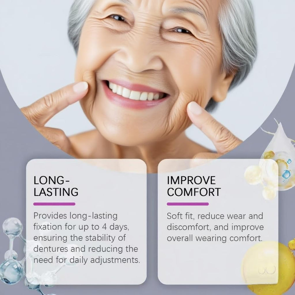 Comfort and odor-free wear with adhesive on dentures