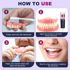 Denture placed to show barrier against debris between denture and gums