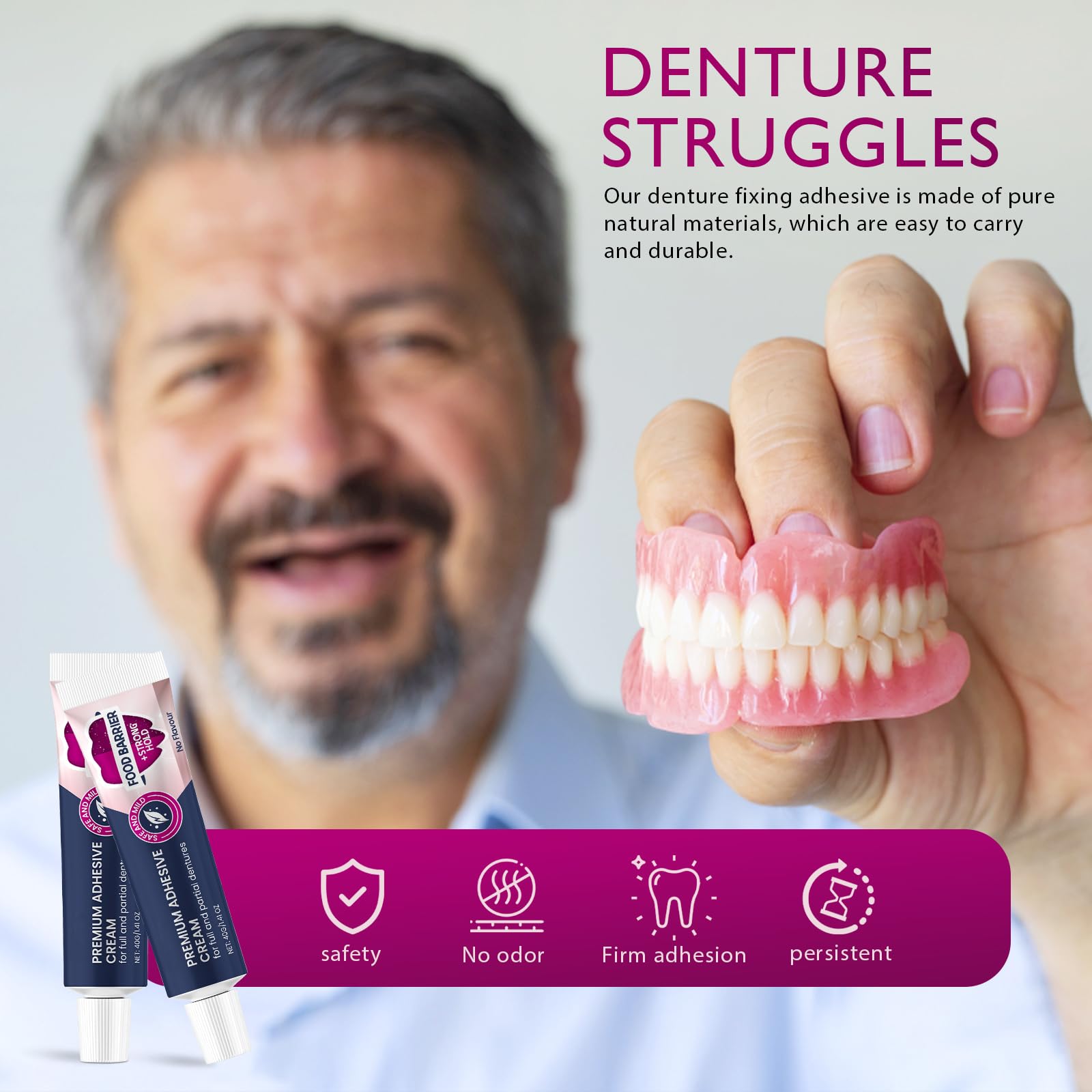 Cushion grip texture between denture and gums