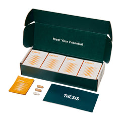 THESIS Energy bottle-front view promoting daily focus and sustained energy for work tasks.