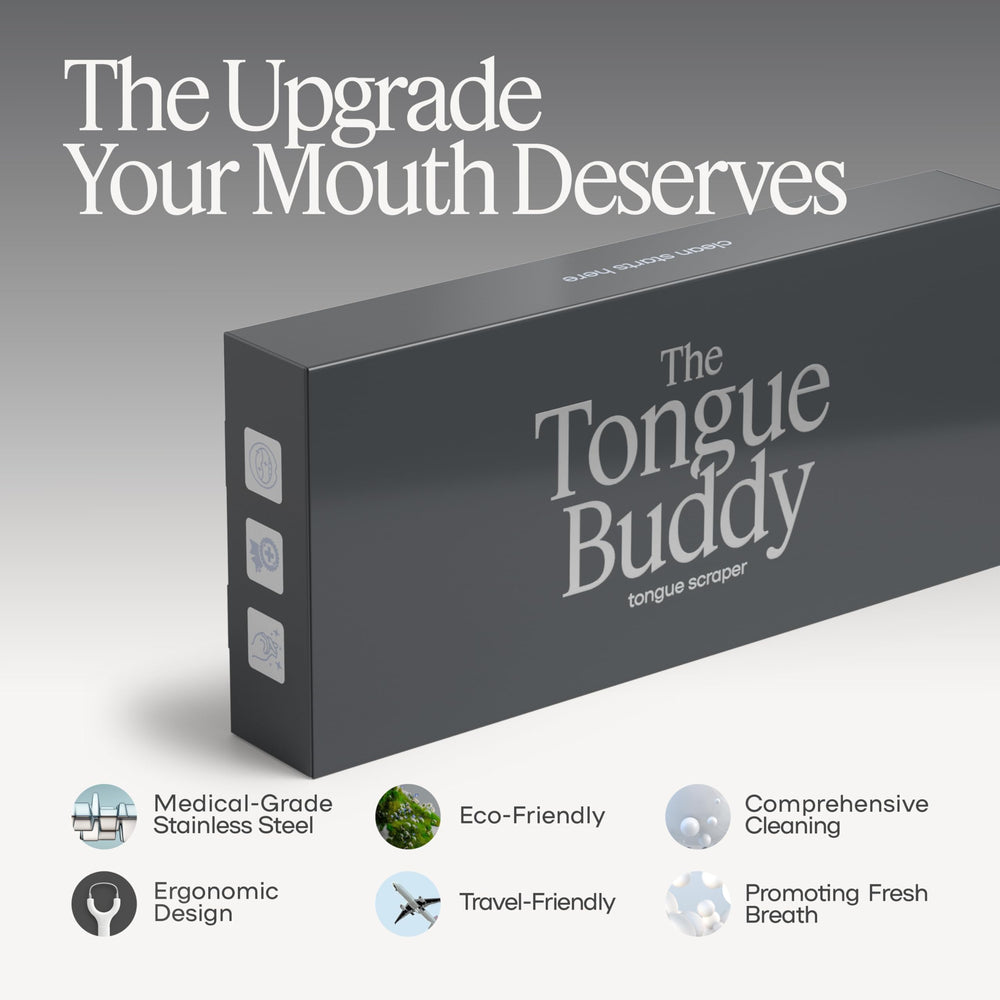 TheTongueBuddy stainless steel tongue scraper detailing rustproof surface