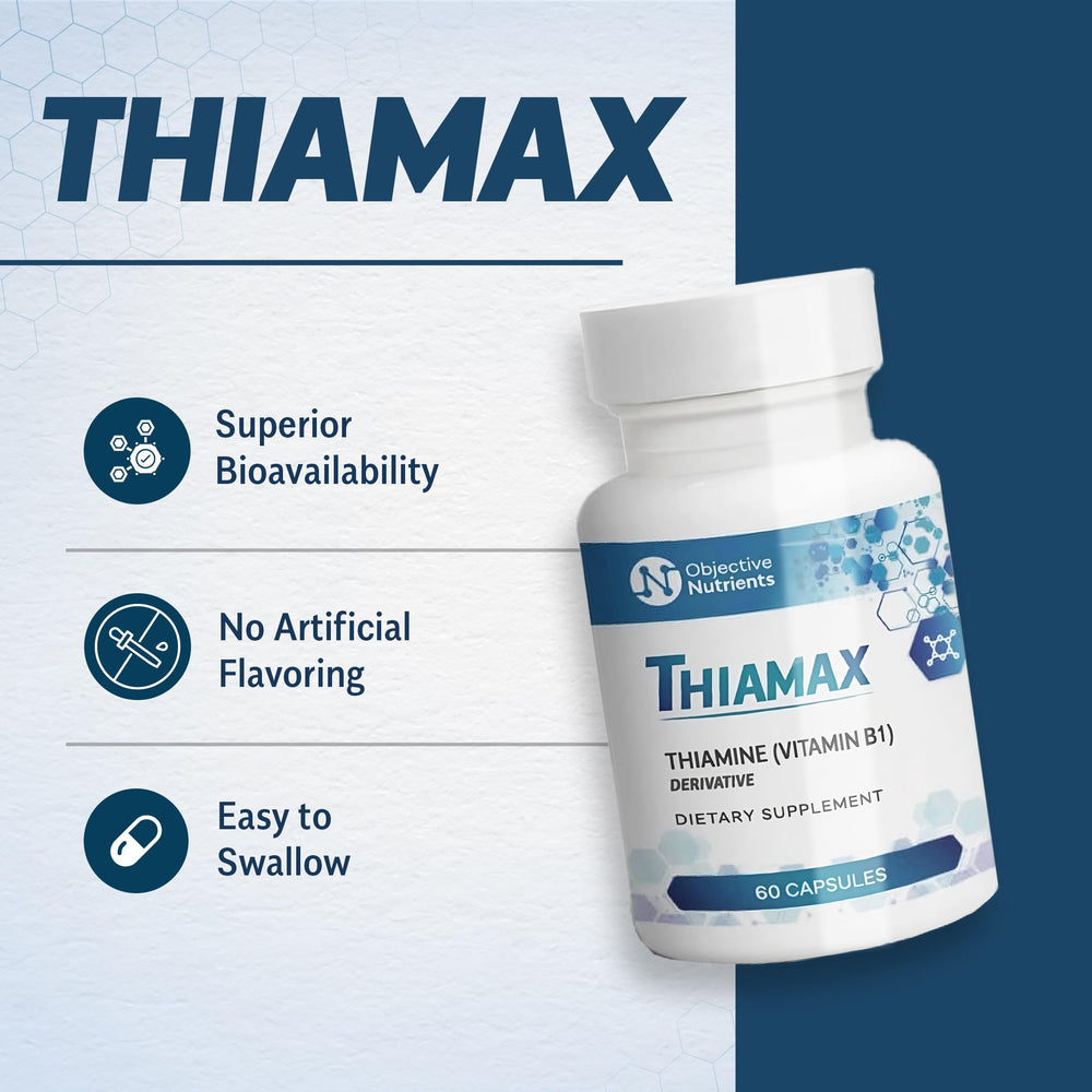 Made in the USA, gluten-free and non-GMO Thiamax packaging