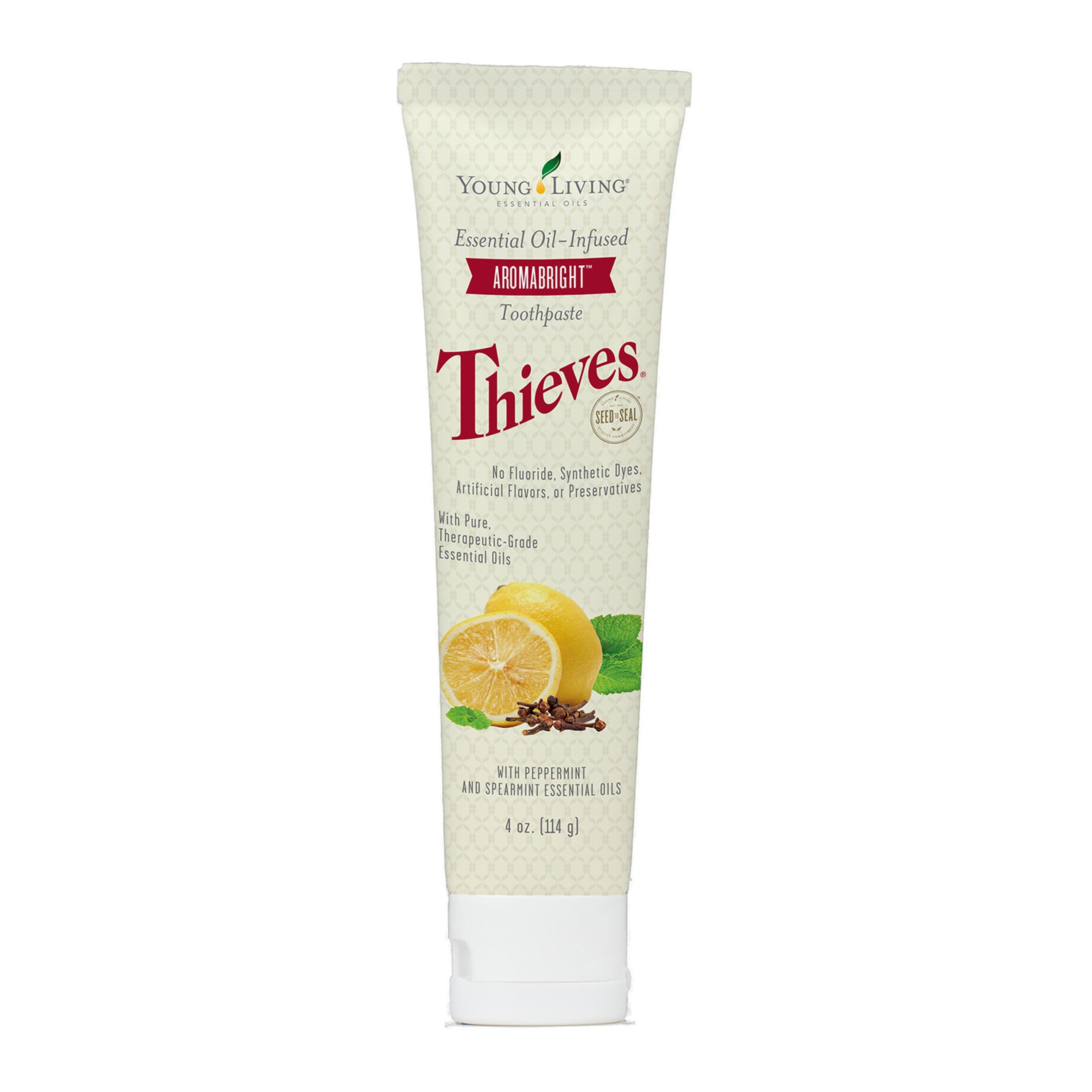Thieves AromaBright Toothpaste packaging and 4 oz tube