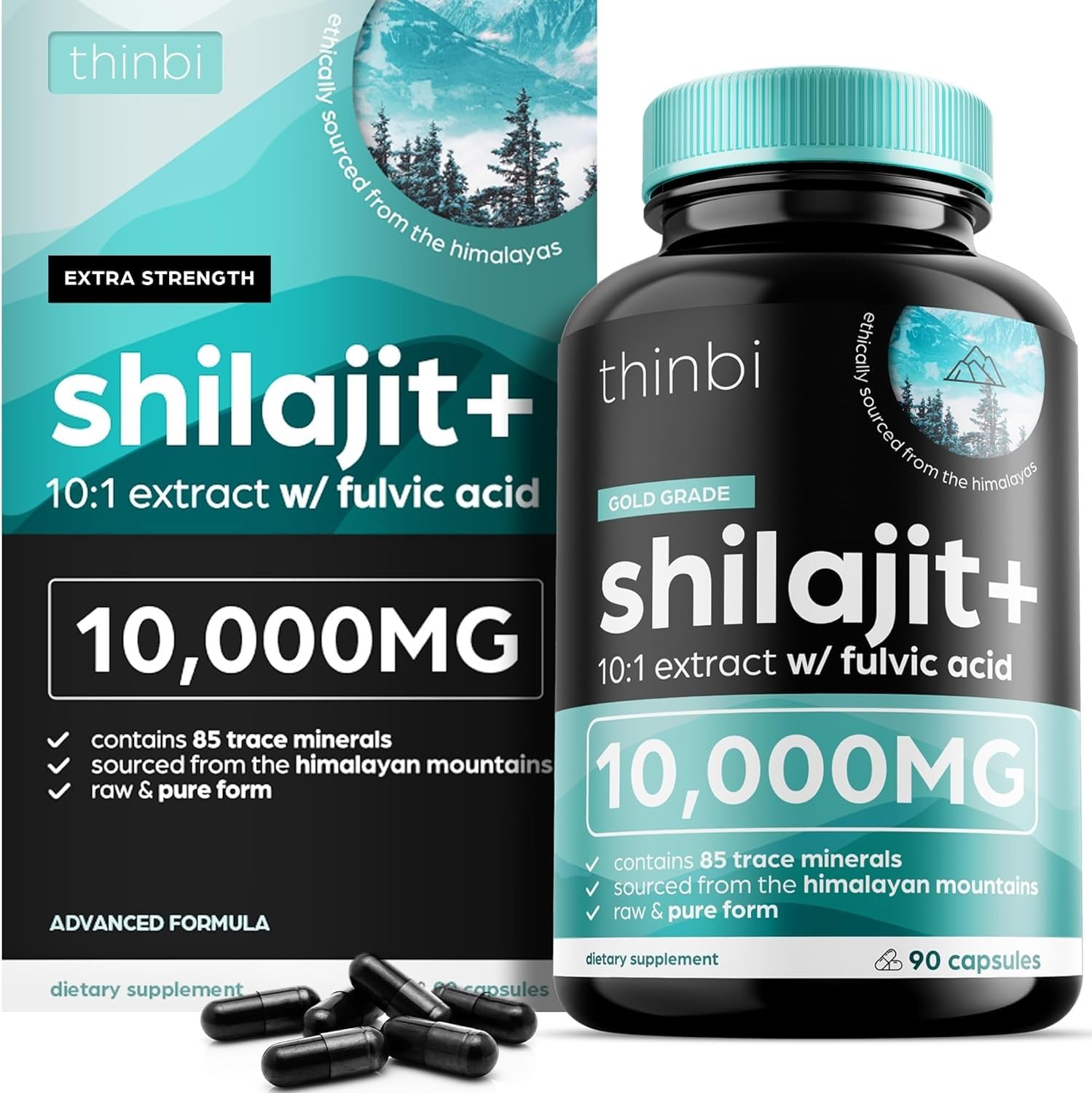Thinbi Pure Himalayan Shilajit capsules bottle label