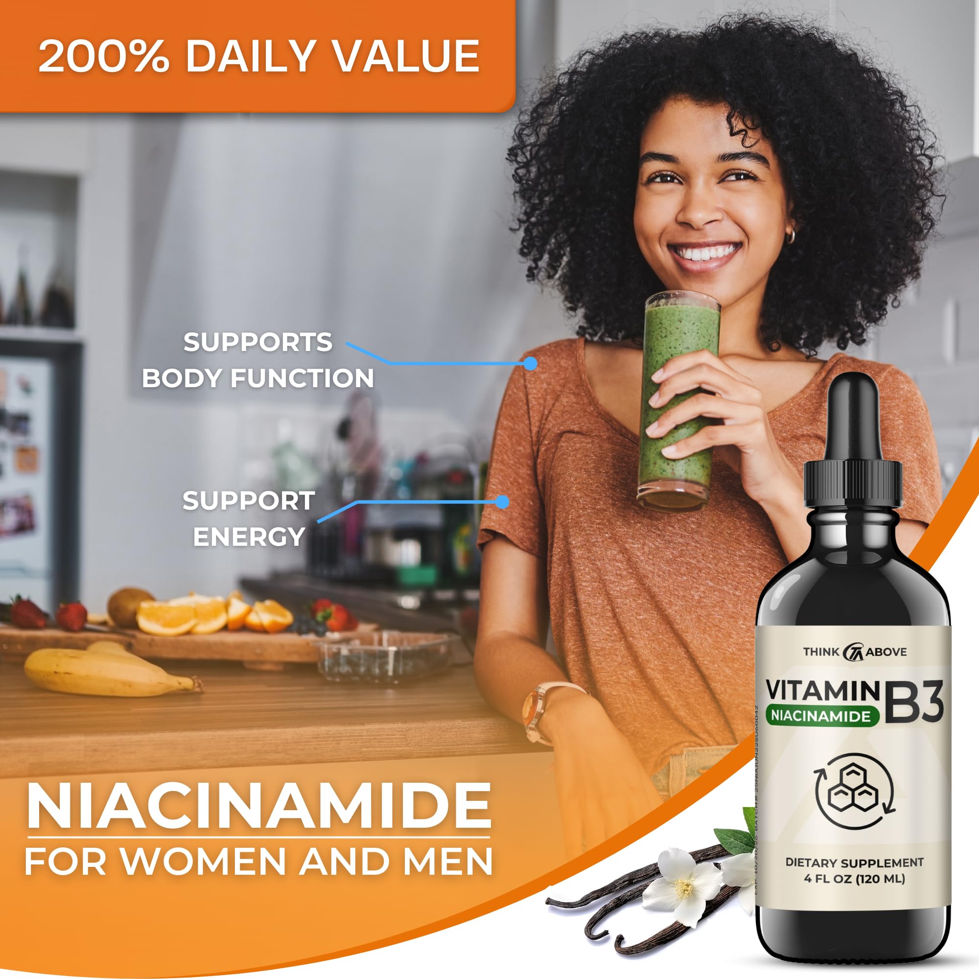 Back view of Think Above Niacinamide bottle showing ingredients