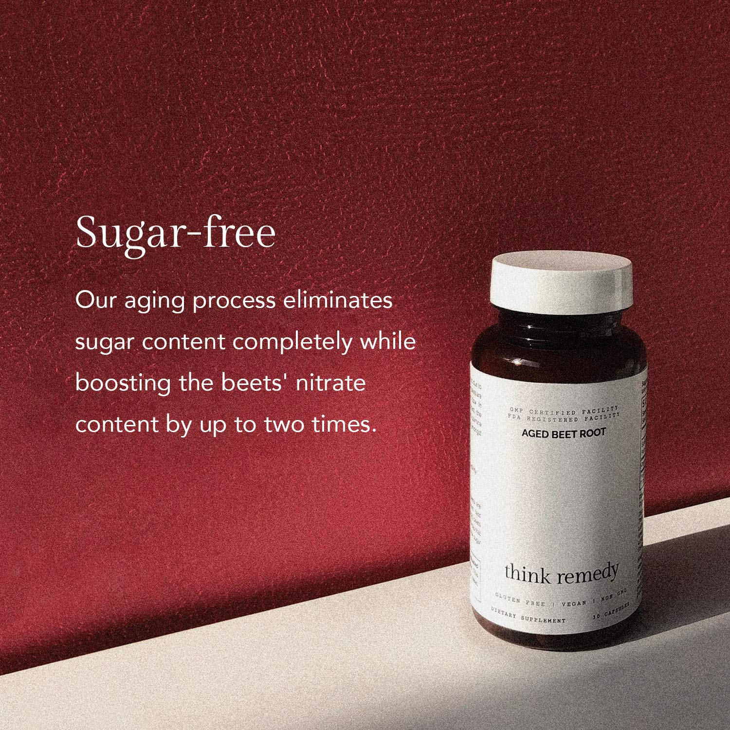 Think Remedy organic beet powder ingredients graphic communicates natural, minimally processed roots.