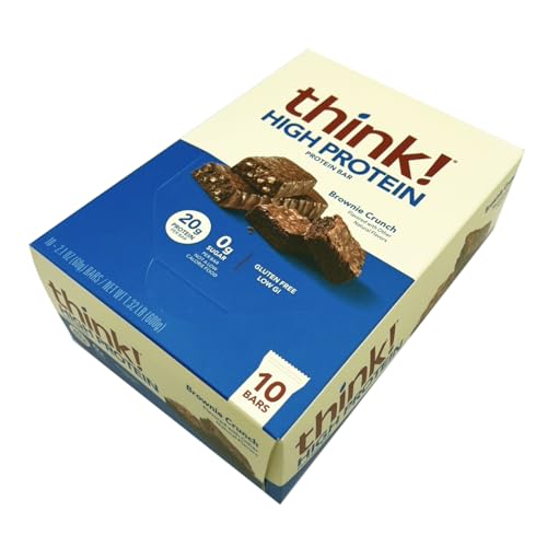 ThinkThin Bar Brownie Crunch close-up reveals rich chocolatey texture and naturally high protein.