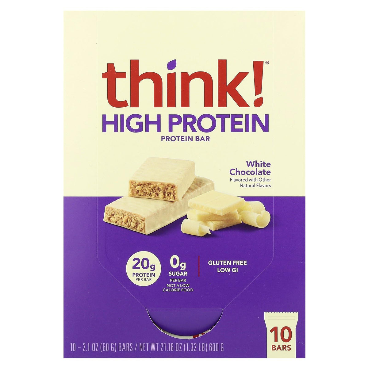 Think Thin White Chocolate bar unwrapped showing creamy texture for on-the-go snack