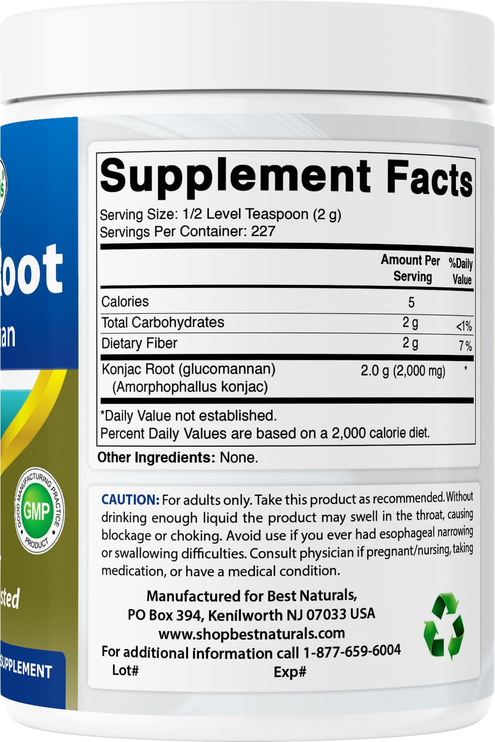Third-party lab tested seal on Konjac Glucomannan product