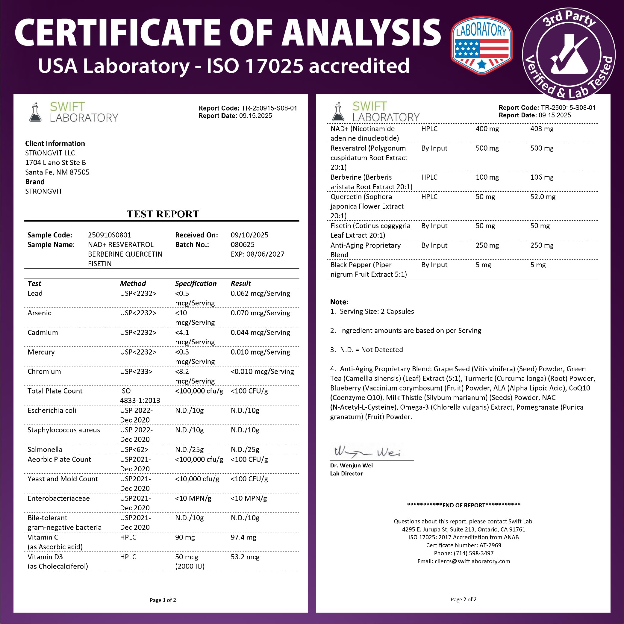 Third-party lab testing seal and USA-made label