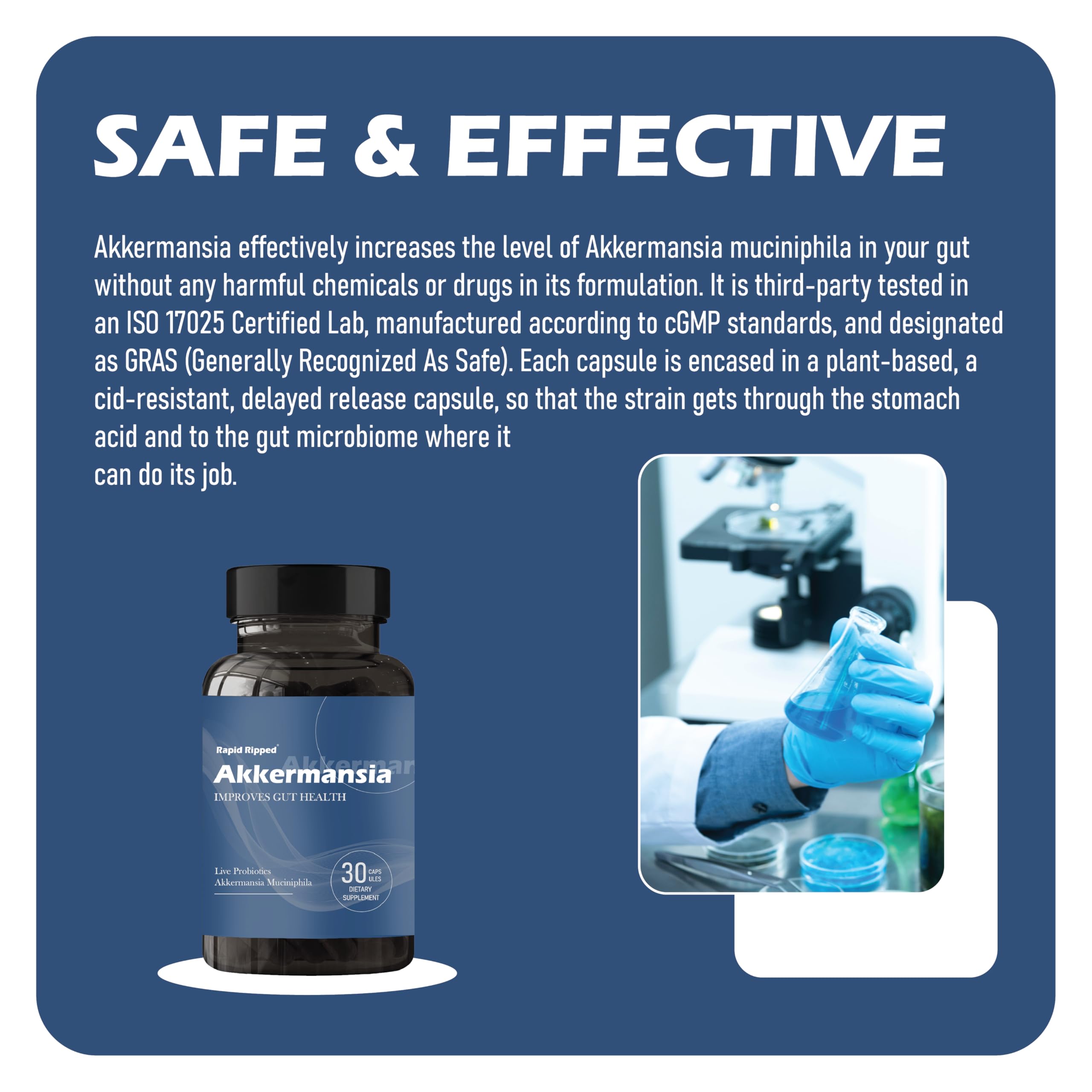 Third-party tested MAPUG Akkermansia probiotic bottle