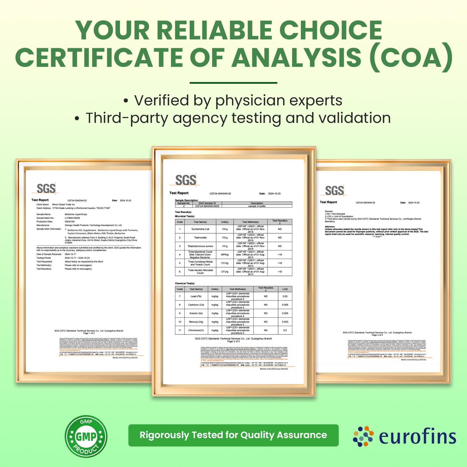 Product third-party tested in a cGMP facility