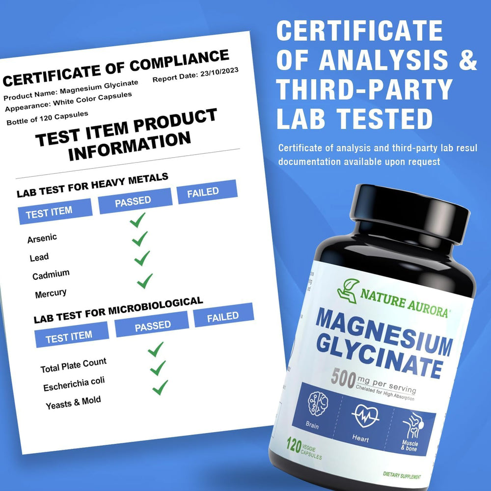 Laboratory third-party tested magnesium glycinate label