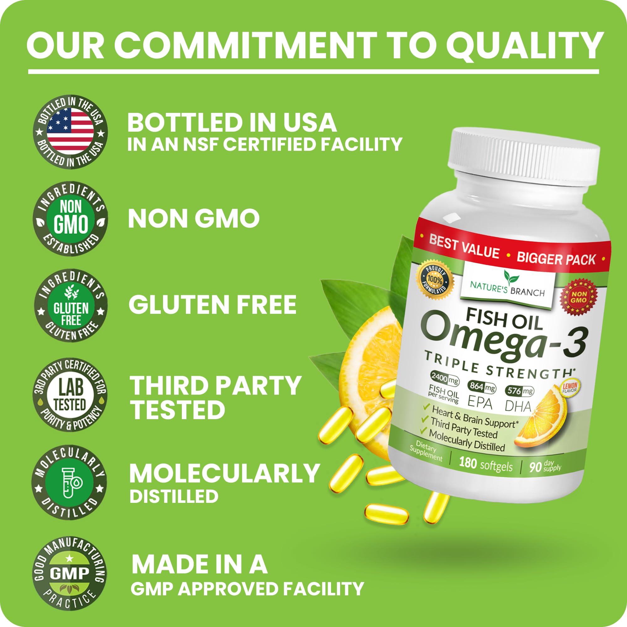 Third-party tested omega-3 supplement label