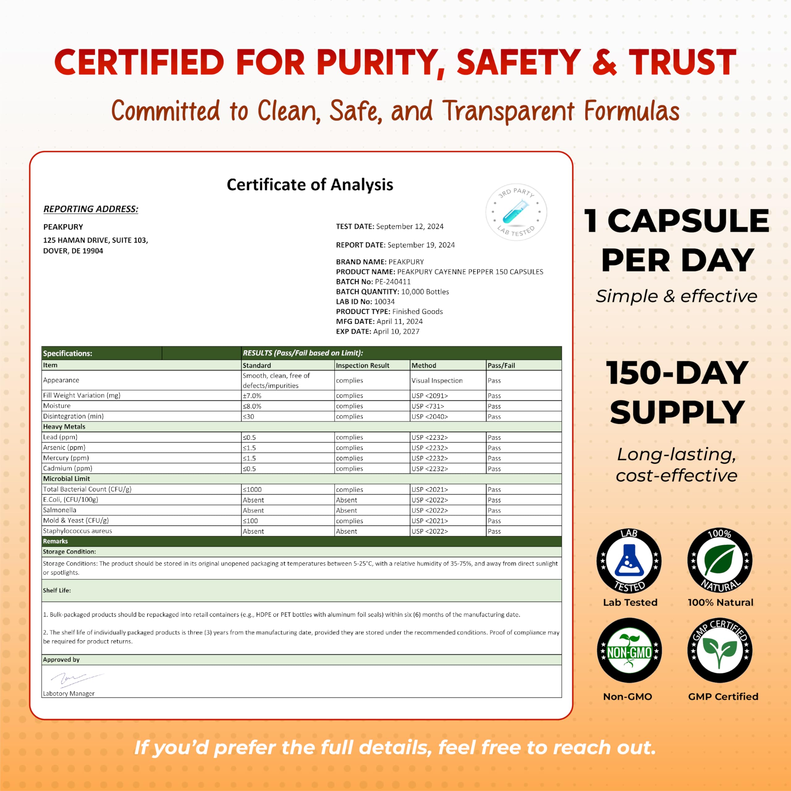 Third-party testing seal on product packaging