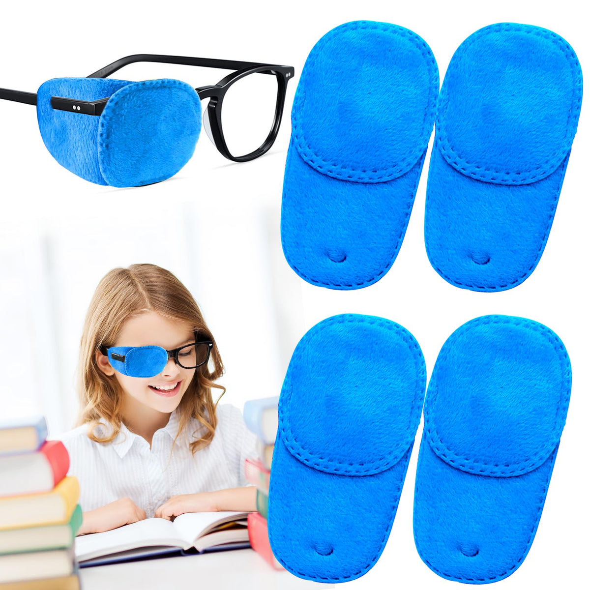 Blue velvet eye patches for kids - THIREE 4 pack