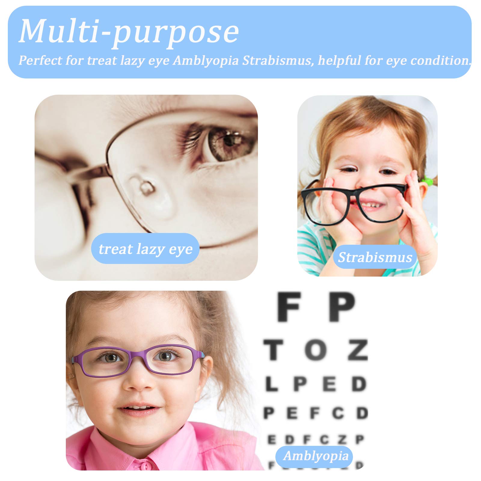 Patch covering eye for lazy eye training with blue patches