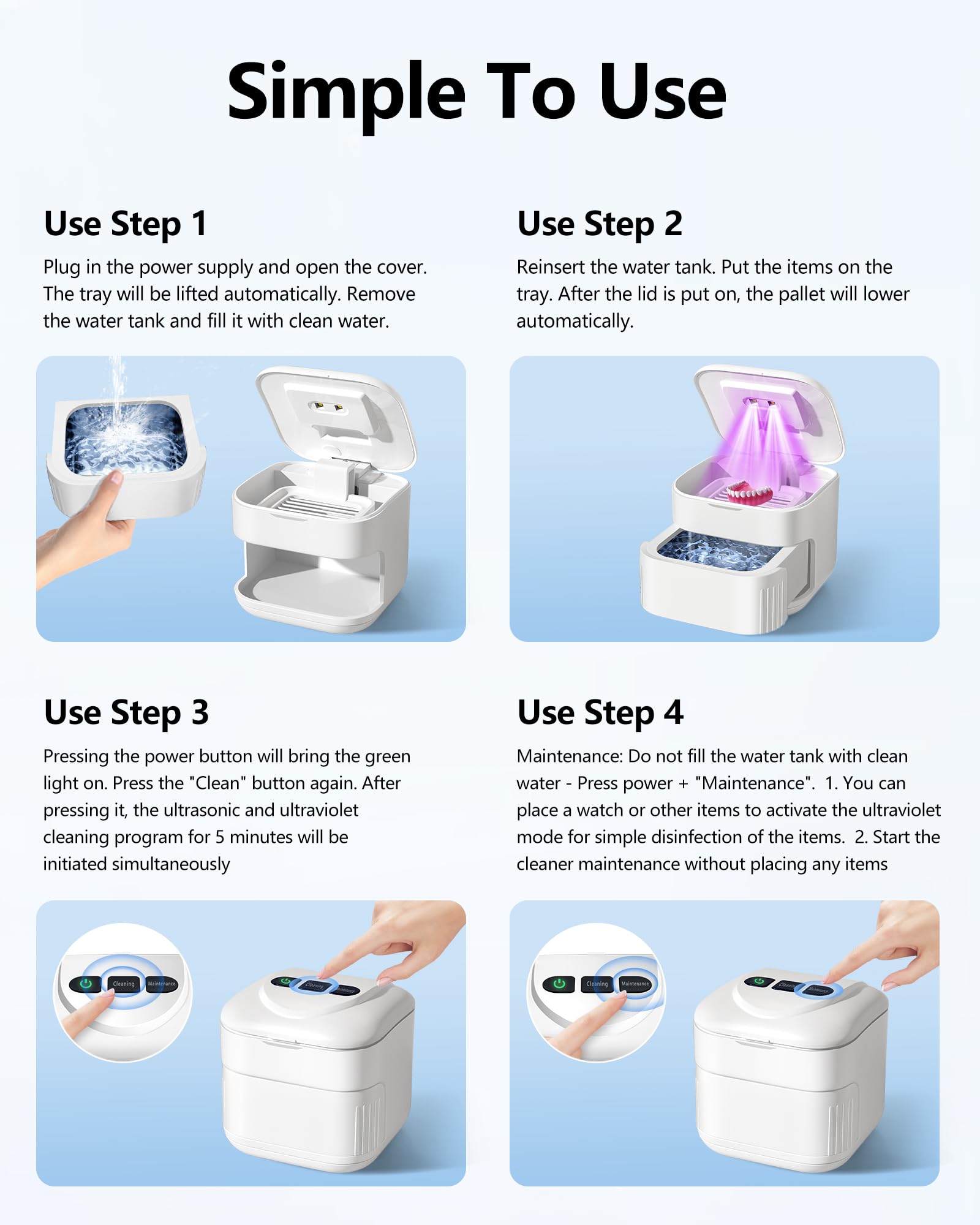 Dual cleaning modes on THISONG Ultrasonic Retainer Cleaner