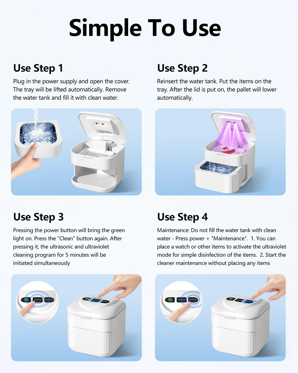 Dual cleaning modes on THISONG Ultrasonic Retainer Cleaner