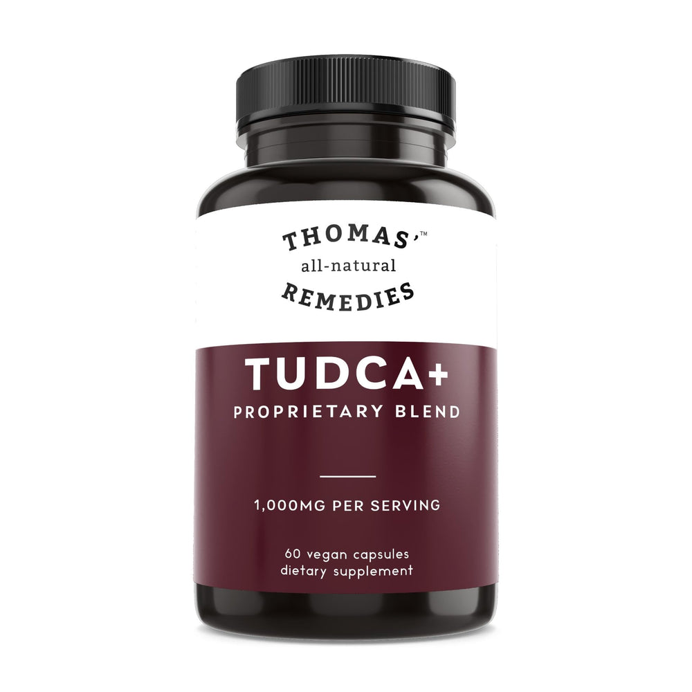 Thomas' all-natural Remedies Tudca capsules bottle promoting liver support.