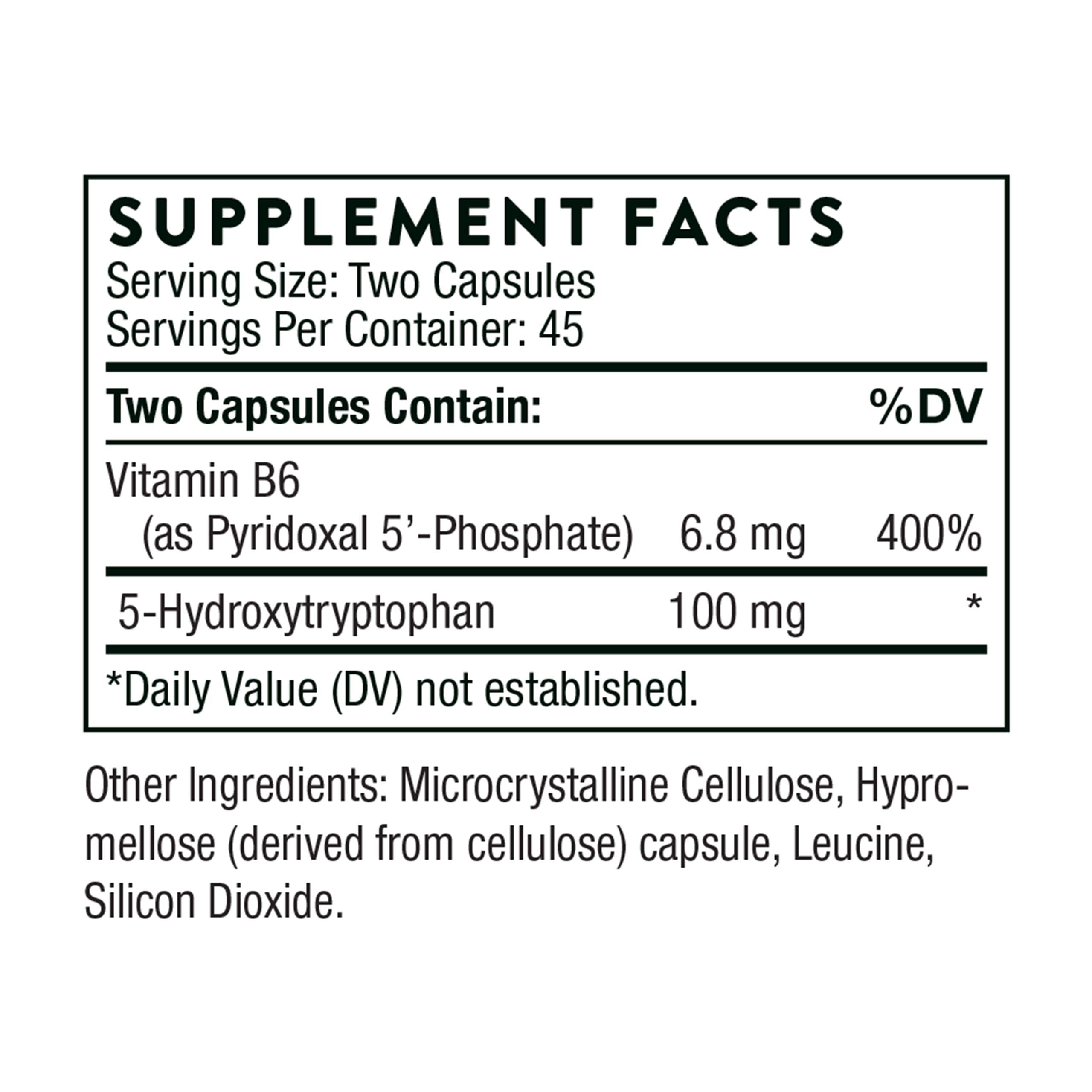 Close-up of THORNE 5-HTP 90 capsules bottle