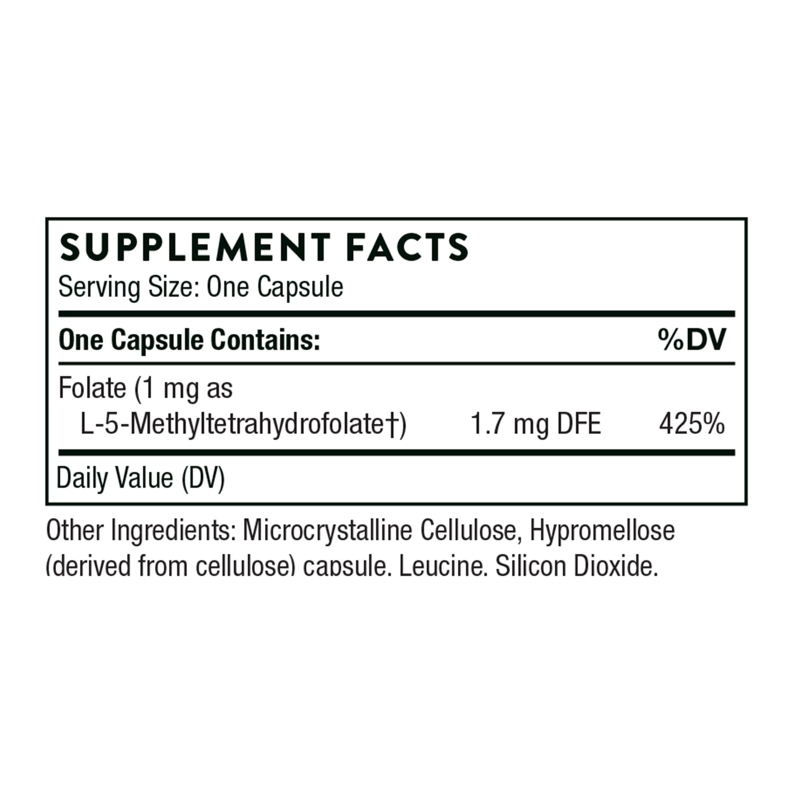 Product label for THORNE 5-MTHF 1mg methylfolate
