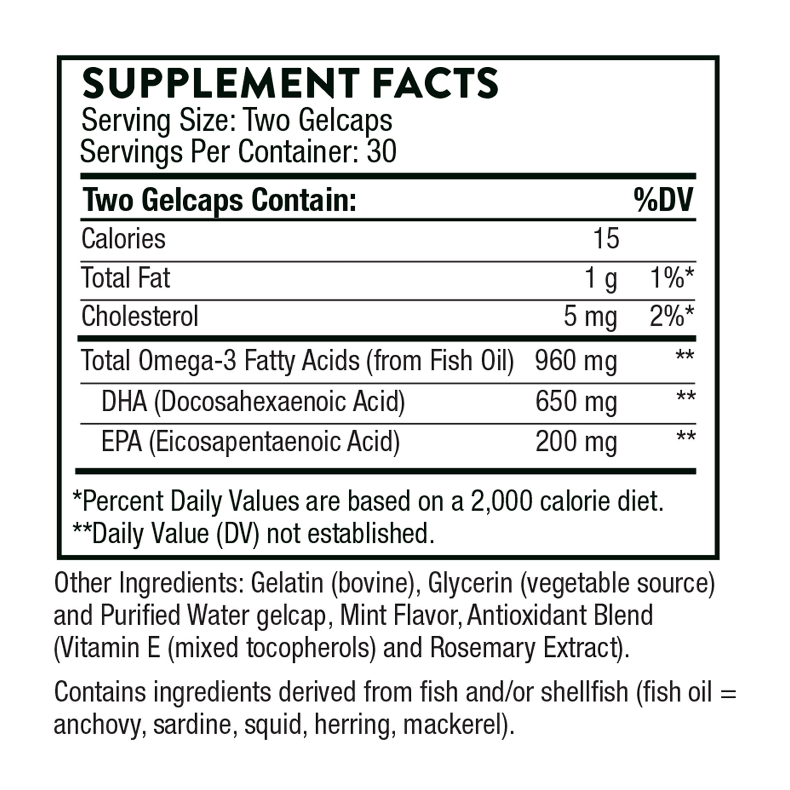 Mint-flavored DHA/EPA gelcaps close-up