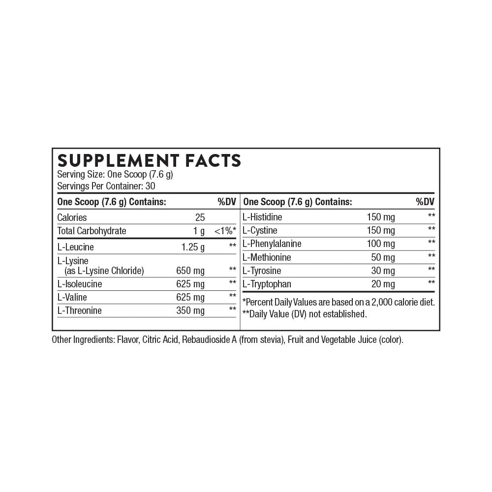 THORNE Amino Complex Berry 8oz bottle on surface