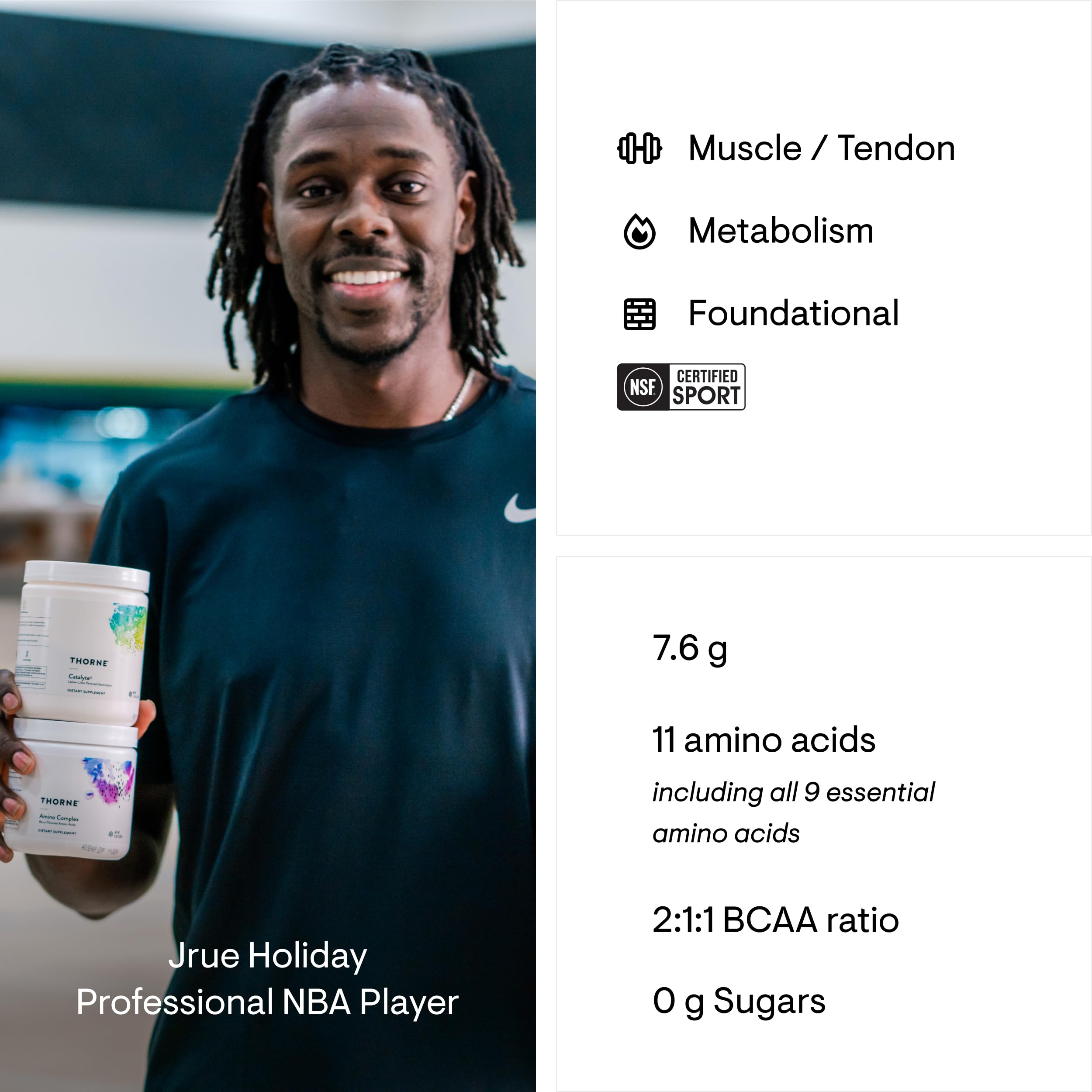 Nutrition facts label for THORNE Amino Complex Berry