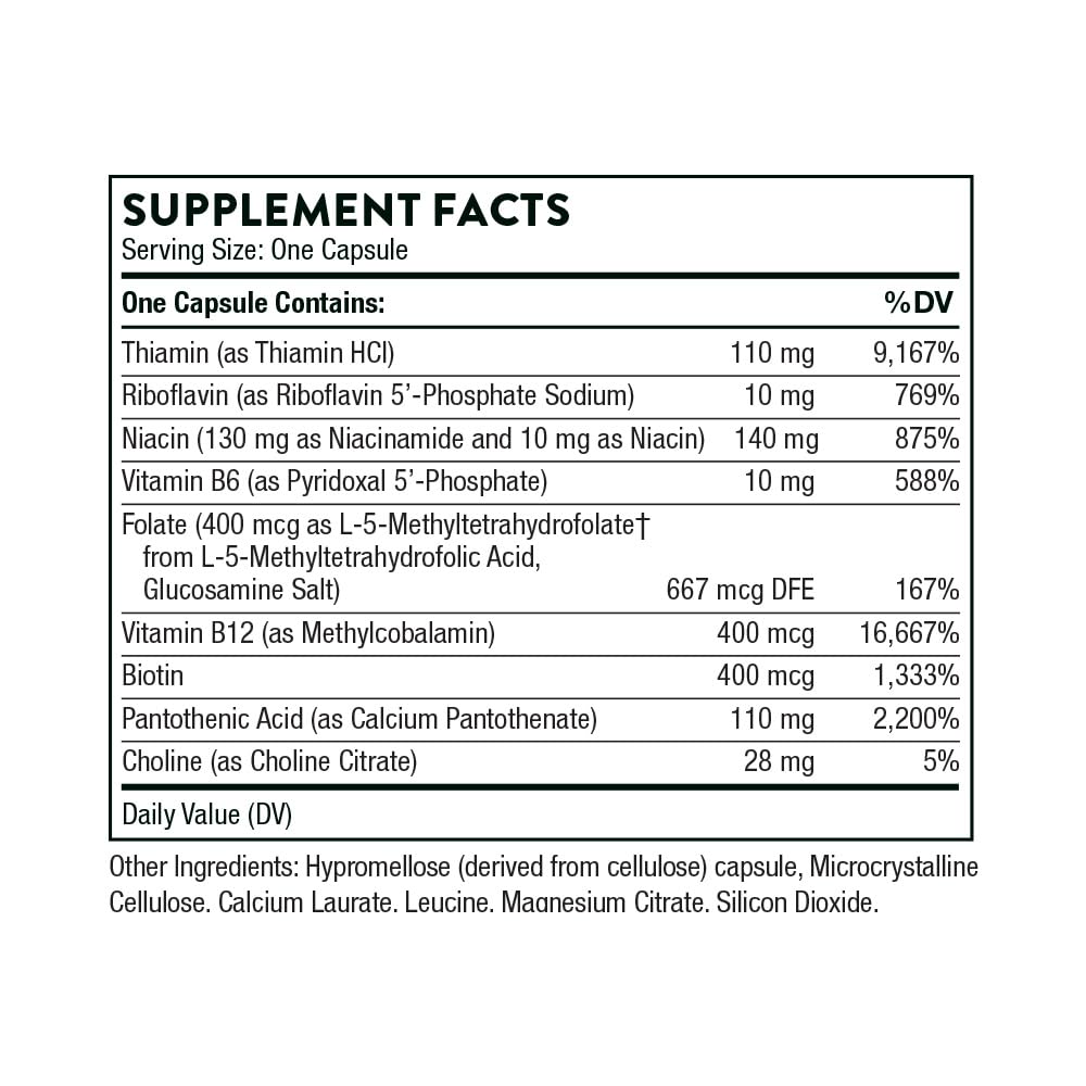 Close-up of B vitamins and choline ingredients