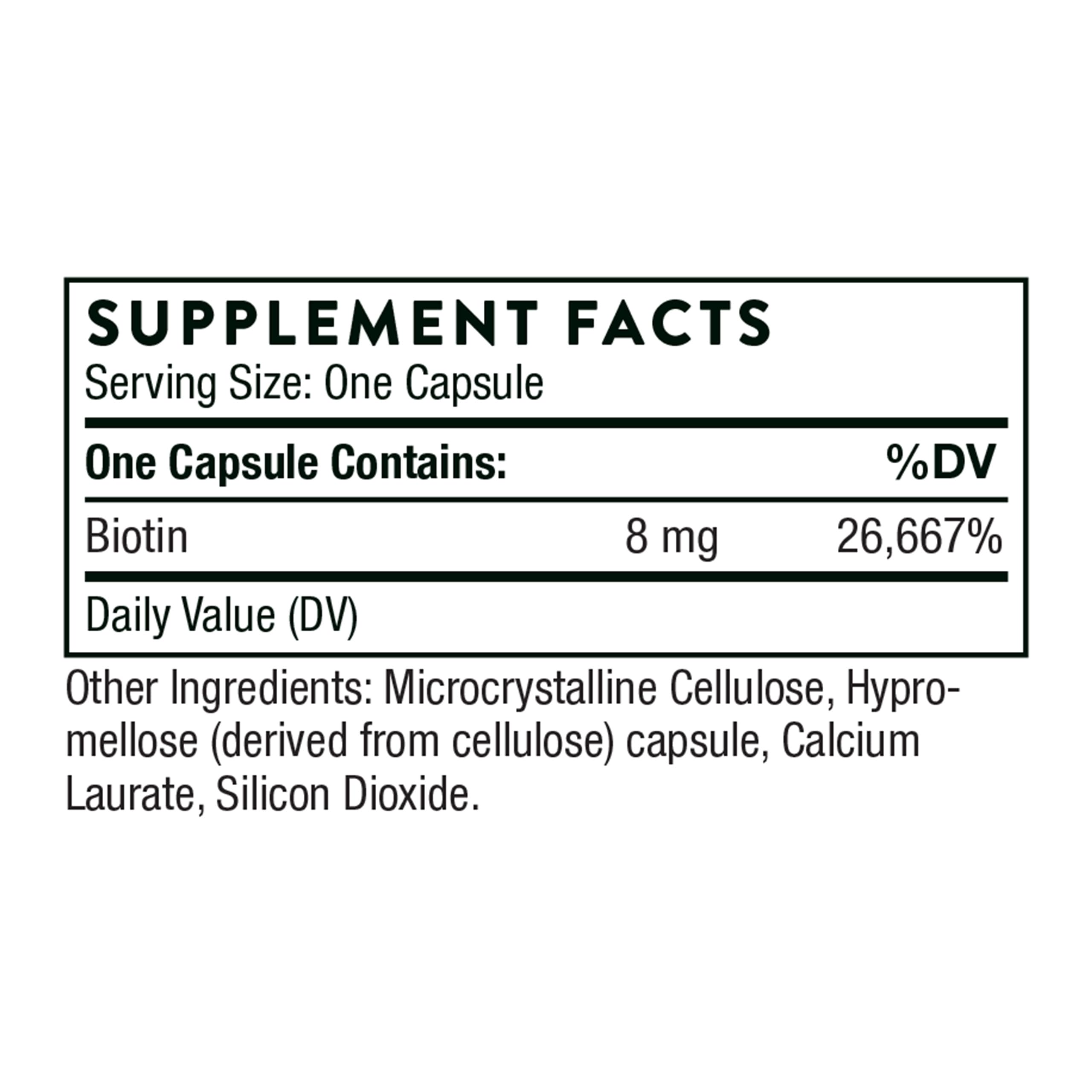 Thorne Biotin 60 capsules bottle – back label