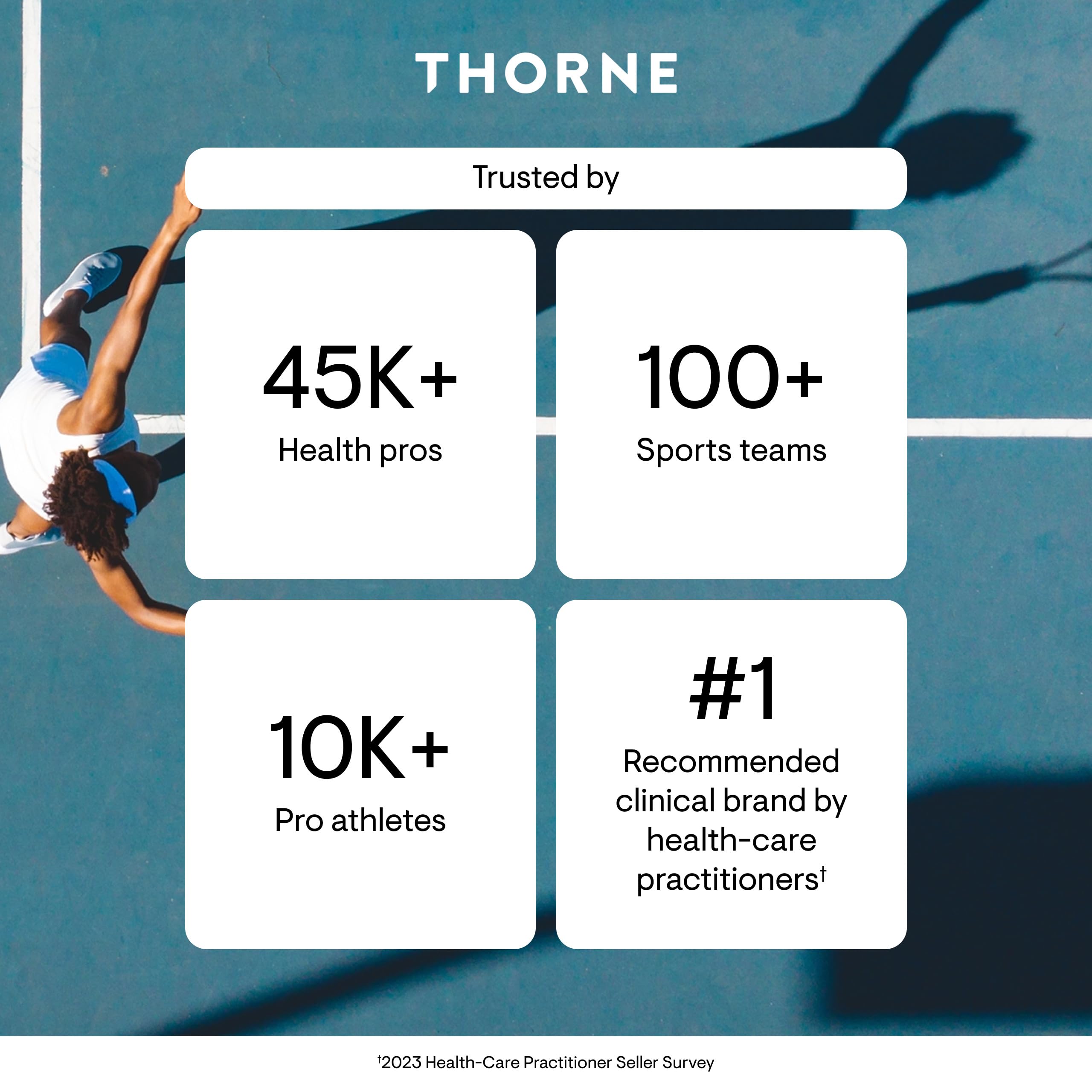 THORNE Creatine pineapple orange serving on open case demonstrates portability for travel