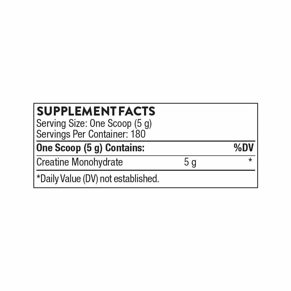 Back label with supplement facts for Thorne Creatine