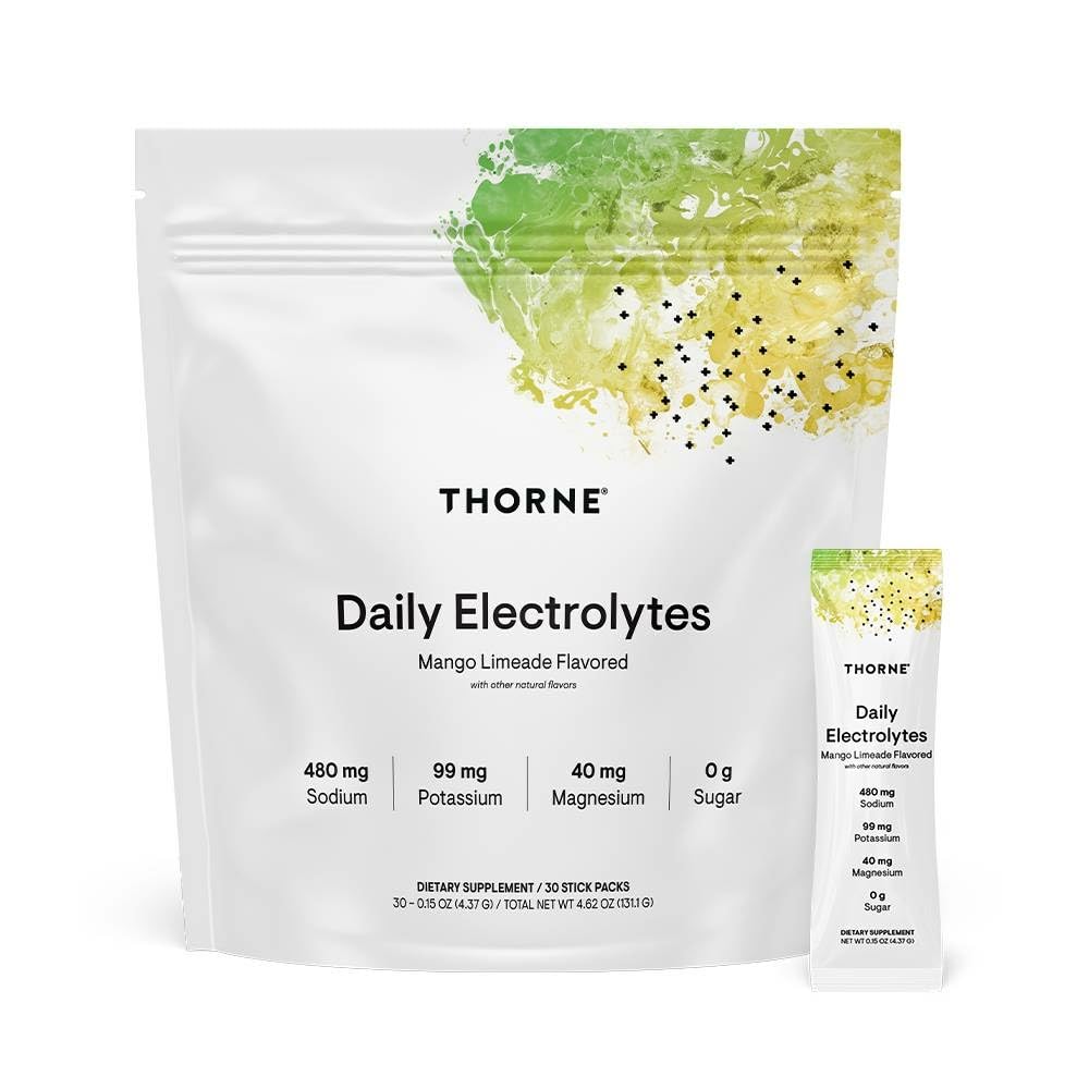 Hero image: THORNE Daily Electrolytes Mango Limeade 30-stick packs