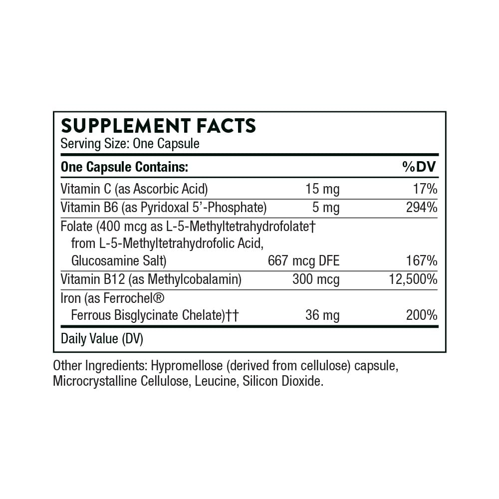 Close-up of 36 mg elemental iron bisglycinate capsule