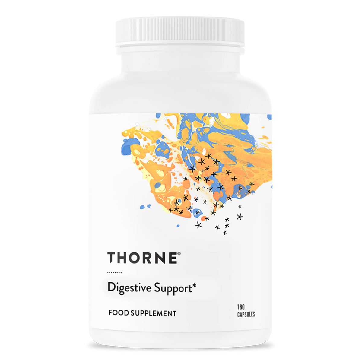 THORNE GI Relief Digestion Supplement bottle with marshmallow root, aloe vera gel, DGL, and slippery elm bark