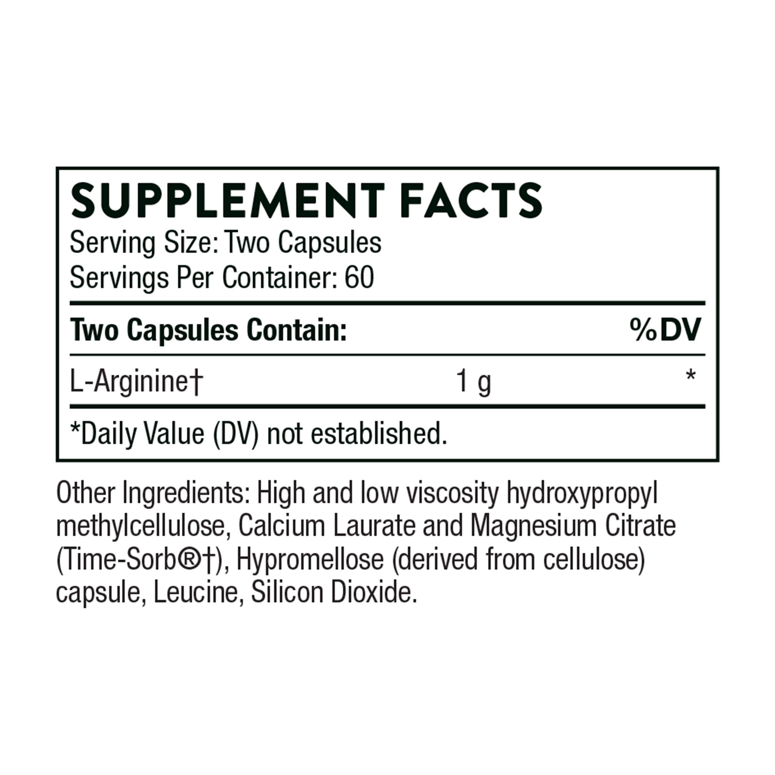Supplement facts panel for THORNE L-Arginine Sustained Release