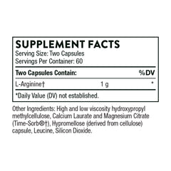 Supplement facts panel for THORNE L-Arginine Sustained Release