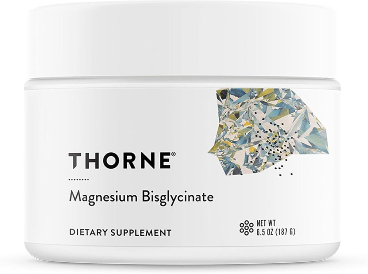 Front view of THORNE Magnesium Bisglycinate Powder 6.5 oz jar