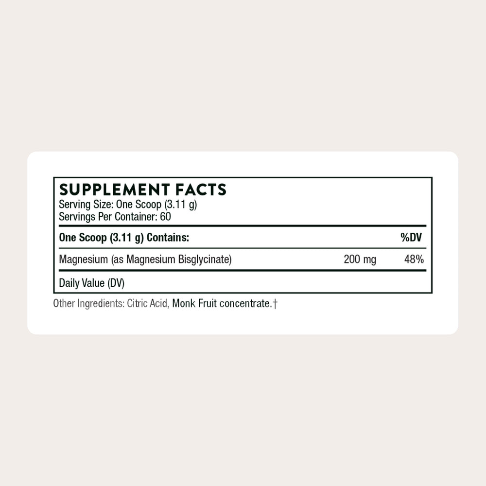 THORNE magnesium bisglycinate powder pour for easy nightly servings