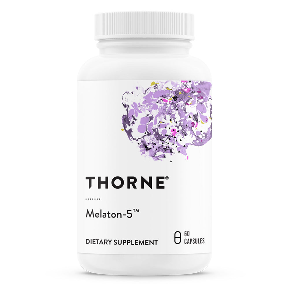 Front view of THORNE Melaton-5 5mg melatonin supplement bottle