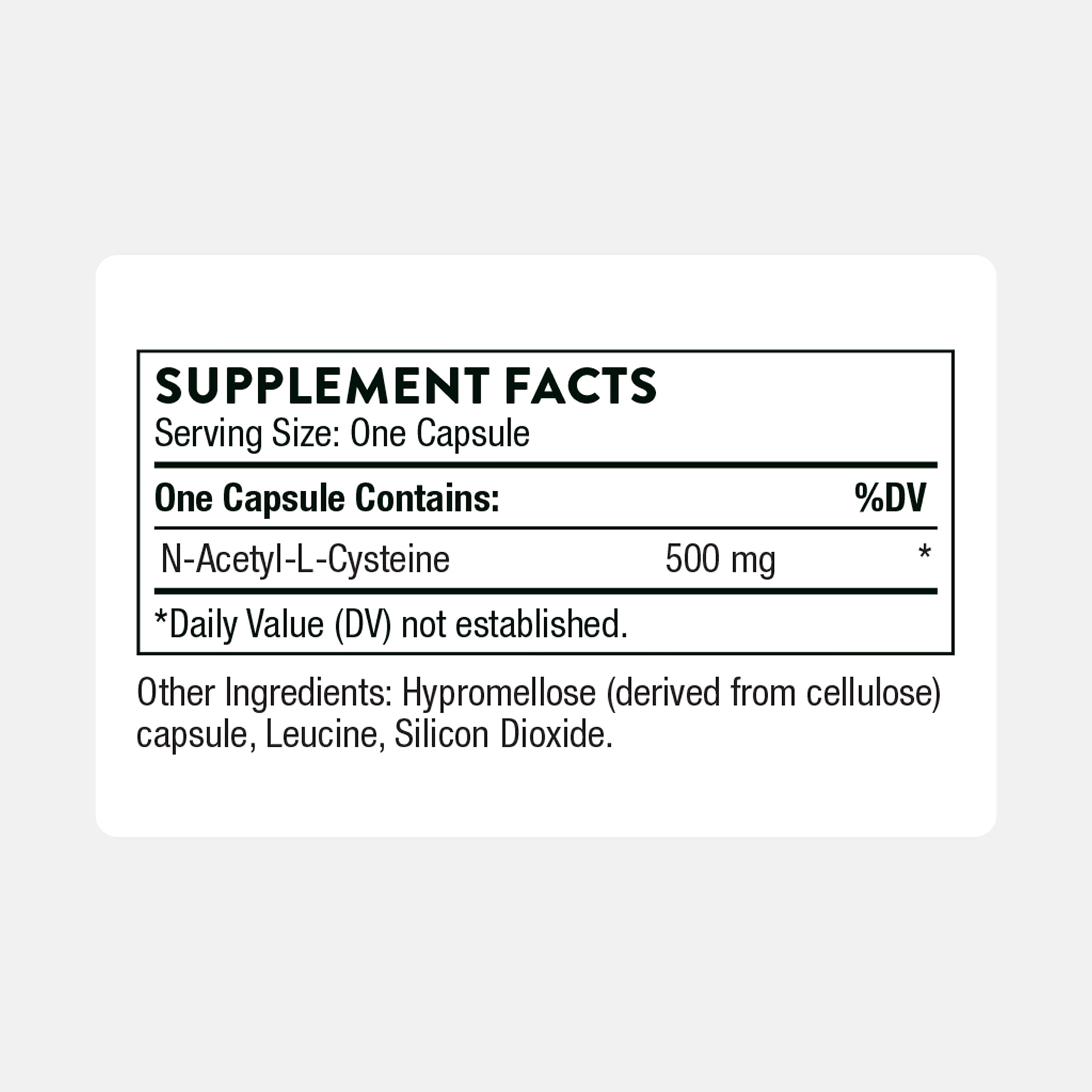 NAC 500mg bottle label close-up showing serving size