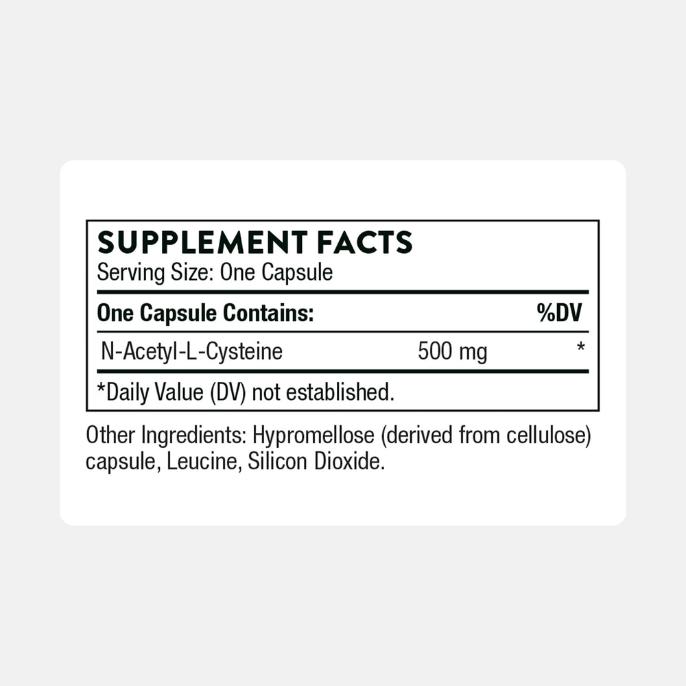 NAC 500mg bottle label close-up showing serving size