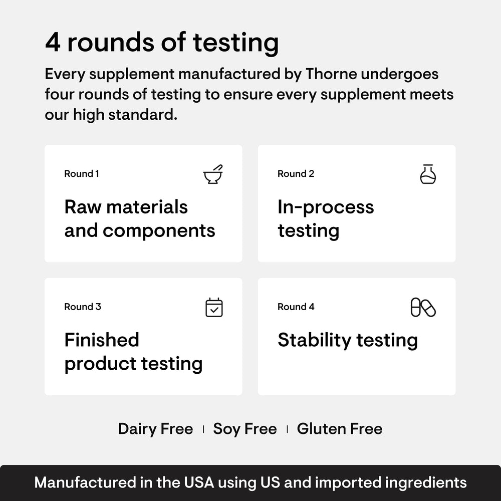 THORNE NAC 500mg bottle with spoon for daily dosing.