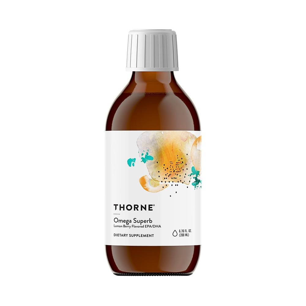 Thorne Omega Superb Lemon Berry fish oil bottle with dropper