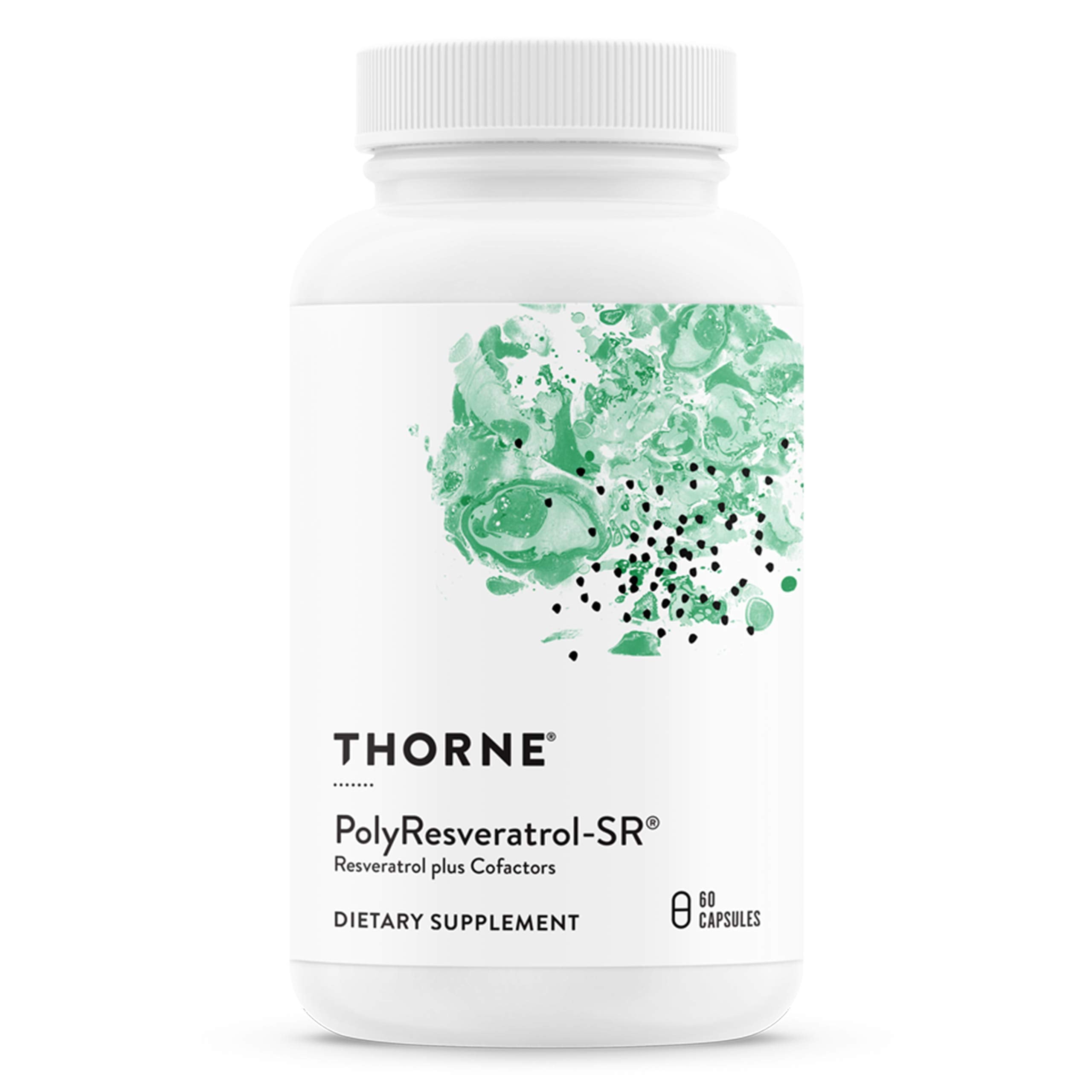 Front label of THORNE PolyResveratrol-SR bottle