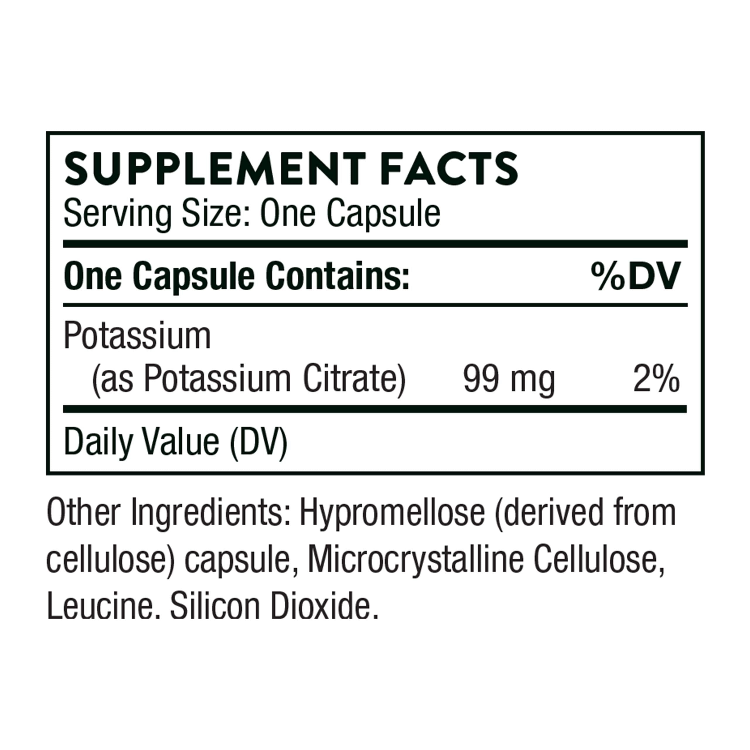 Close-up of THORNE Potassium Citrate bottle label